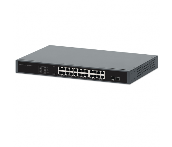 Switch PoE+ 24 ports Gigabit Ethernet avec 2 ports SFP - 370W PoE, réseau auto-réparateur, montage en rack