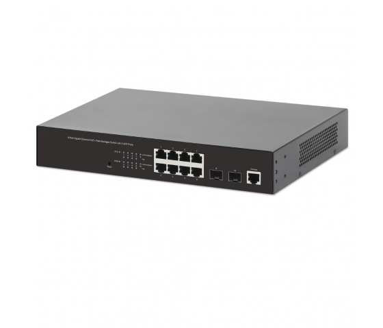 Switch PoE+ 8 ports Gigabit Ethernet géré par le Web avec 2 ports SFP - 140W PoE, montage en rack