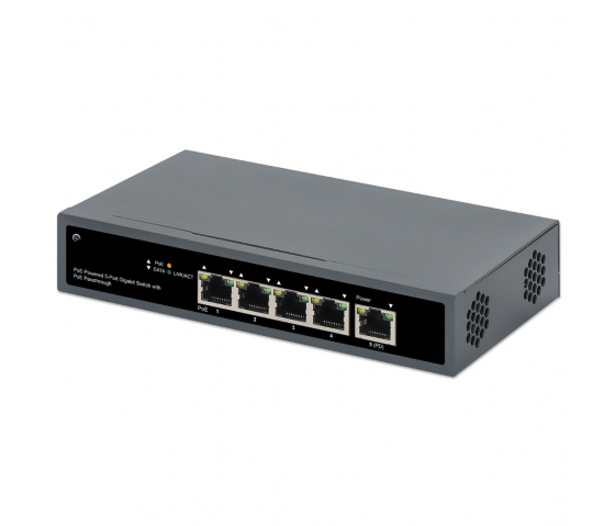 PoE-Powered 5-Poorts Gigabit Switch met PoE Passthrough - 65W PoE, Desktop/Wall-mount