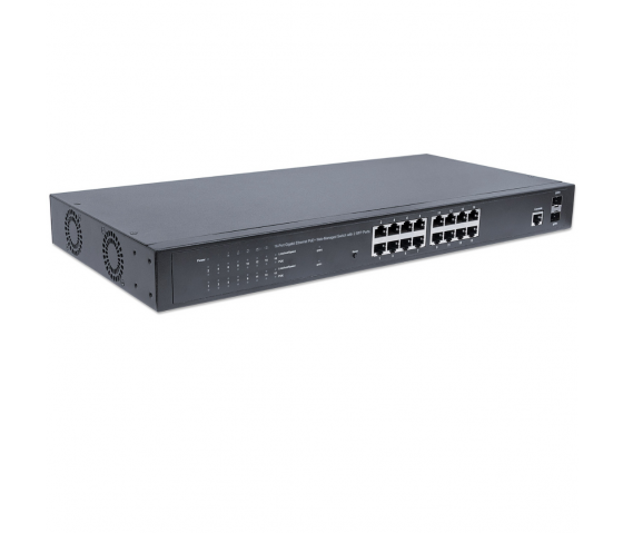 Switch PoE+ 16 ports Gigabit Ethernet géré par le Web avec 2 ports SFP - 220W PoE, montage en rack