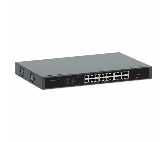 Switch PoE+ 24 ports Gigabit Ethernet avec 2 ports SFP - 370W PoE, réseau auto-réparateur, montage en rack