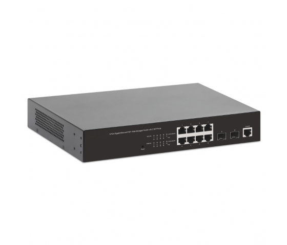 Switch PoE+ 8 ports Gigabit Ethernet géré par le Web avec 2 ports SFP - 140W PoE, montage en rack