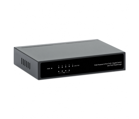 Switch Gigabit 5 ports alimenté par PoE avec PoE pass-through - 60W PoE, Montage bureau/mur