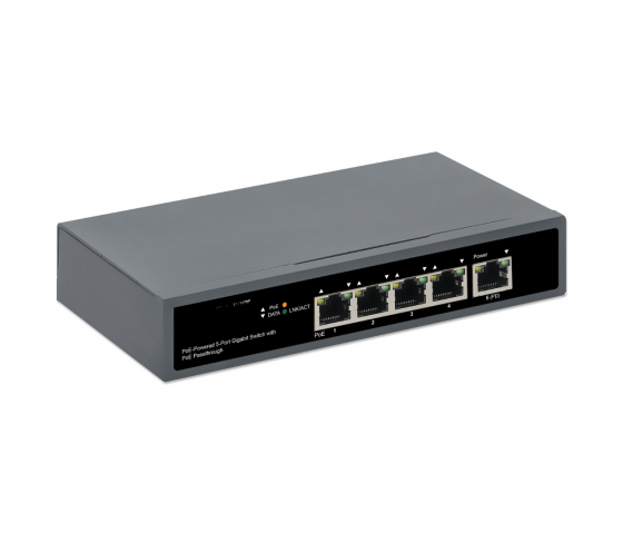 PoE-Powered 5-Poorts Gigabit Switch met PoE Passthrough - 65W PoE, Desktop/Wall-mount