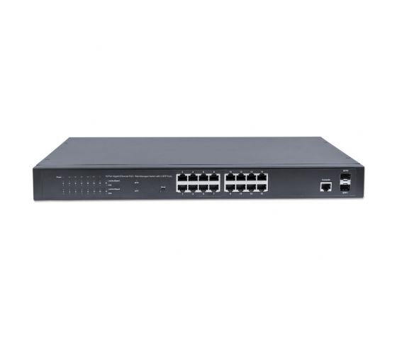 Switch PoE+ 16 ports Gigabit Ethernet géré par le Web avec 2 ports SFP - 220W PoE, montage en rack