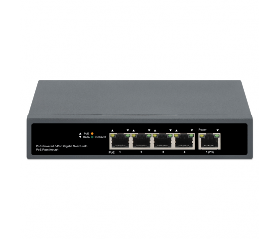 PoE-Powered 5-Poorts Gigabit Switch met PoE Passthrough - 65W PoE, Desktop/Wall-mount