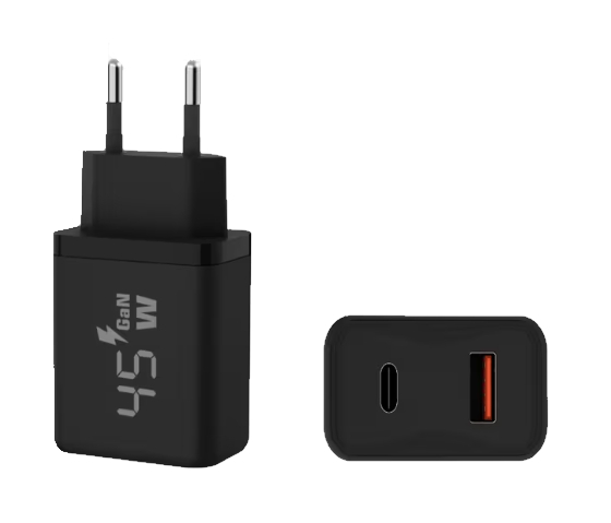 Chargeur 45W avec prises USB-C et USB-A - noir