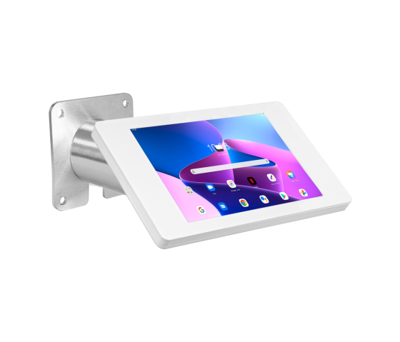 Support mural Fino S pour tablettes entre 7 et 8 pouces - blanc/acier inoxydable