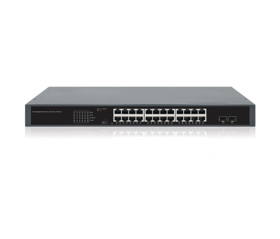 Switch PoE+ 24 ports Gigabit Ethernet avec 2 ports SFP - 370W PoE, réseau auto-réparateur, montage en rack