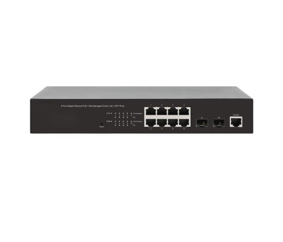 Switch PoE+ 8 ports Gigabit Ethernet géré par le Web avec 2 ports SFP - 140W PoE, montage en rack