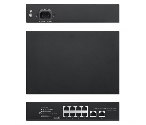 Switch Gigabit Ethernet PoE+ à 8 ports avec 2 ports Uplink - 120W PoE, Desktop