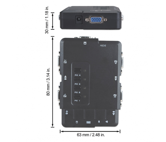 Commutateur KVM compact à 4 ports avec fonction audio et microphone