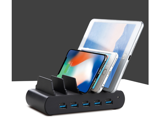 Station d'accueil 5 ports Dual Charge USB-A/USB-C 150W - zwart
