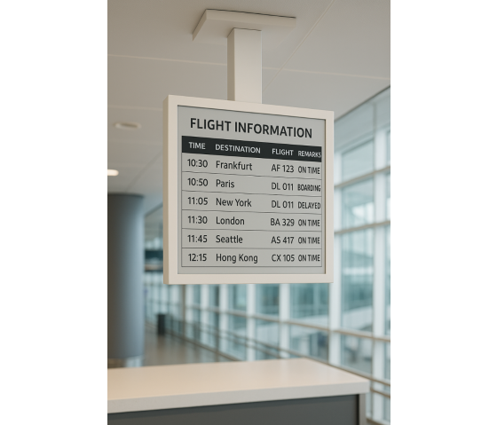 Plafondhouder met geïntegreerd 25-inch E-ink-scherm – wit