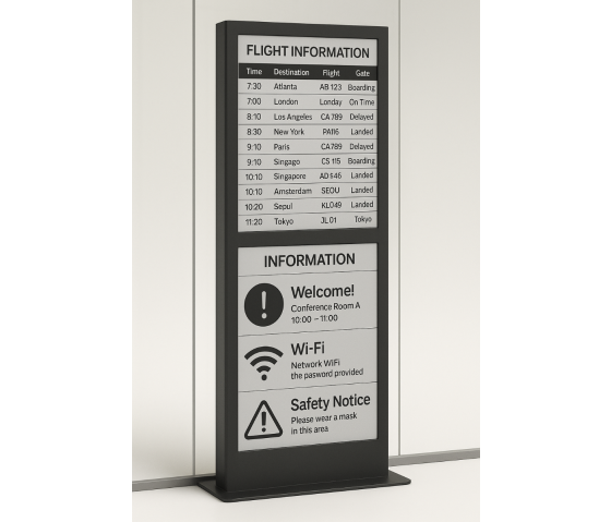 Support au sol avec écran E-ink 25 pouces intégré - noir
