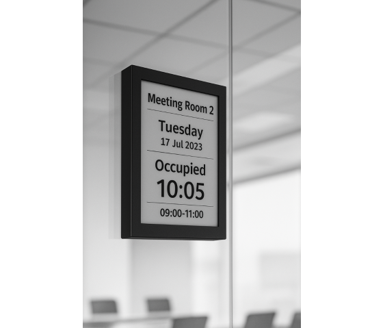 Zwarte tafelstandaard met 13 inch E-ink scherm – Digitale display zonder stroom