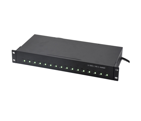 16 ports USB-C 45W 1U Rackmount laad hub