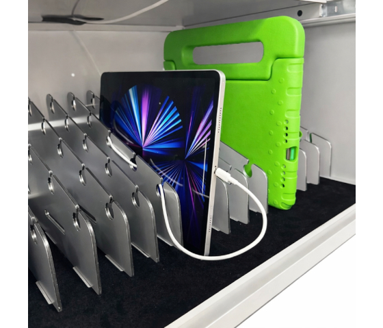 Armoire de chargement BRVD12 pour 12 appareils mobiles jusqu'à 17 pouces - blanche - multiprise