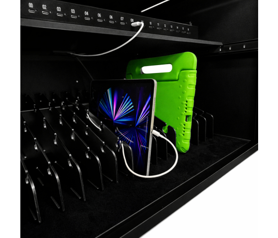 Armoire de chargement USB-C BRVDC16 pour 16 appareils mobiles jusqu'à 17 pouces - noir