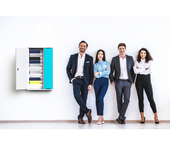 Armoire de chargement murale Zioxi Slimline CHRGWC-TB-10-R pour 10 tablettes jusqu'à 11 pouces - Chargement par adaptateur secteur - Verrouillage RFID