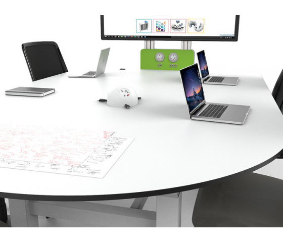 Table de réunion HA de forme rectangulaire, réglable en hauteur, pour max. 7 personnes y compris powerDome