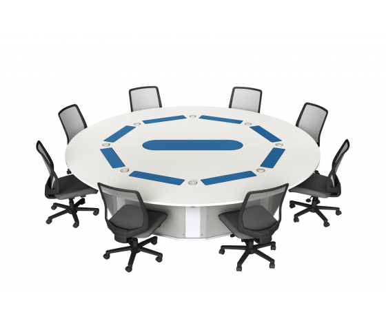 Table informatique ronde M1 8 places avec 8 écrans mécaniques escamotables