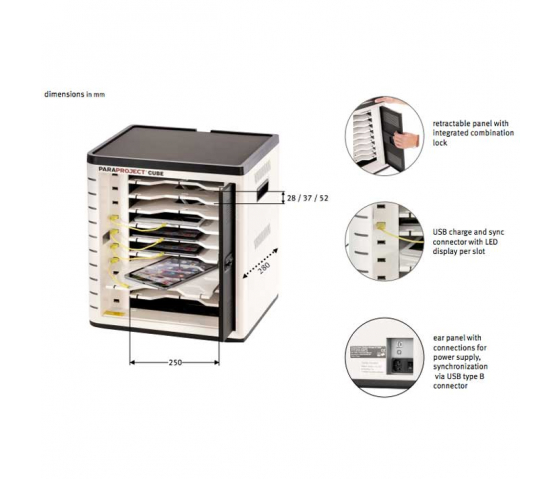 Casier/Armoire de recharge Parat U10 Cube pour 10 iPad jusqu'à 11,6 pouces (10 x câbles Lightning inclus)