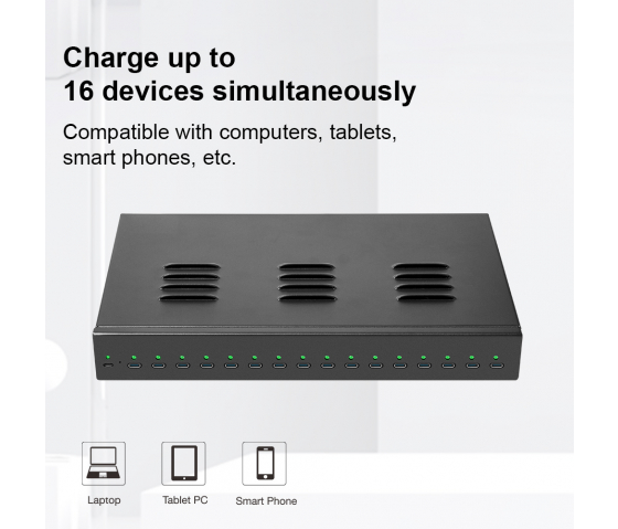 Concentrateur de charge USB-C 1000W à 16 ports - noir