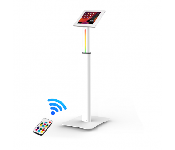Support de tablette au sol Réglable en hauteur avec éclairage LED Securo XL pour tablettes 13-16 pouces - blanc