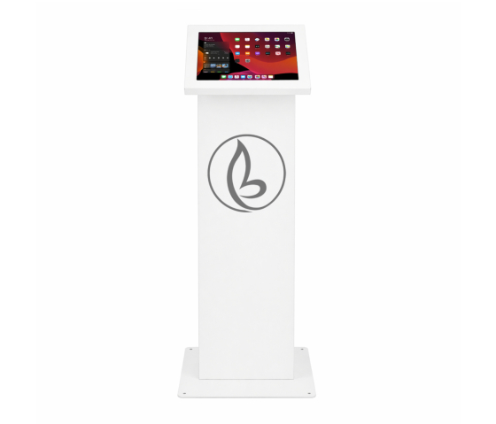 Support de tablette au sol Securo L avec plaque d'affichage pour tablettes de 12-13 pouces - blanc