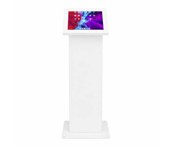 Support de tablette au sol Securo M avec plaque d'affichage pour tablettes de 9-11 pouces - blanc