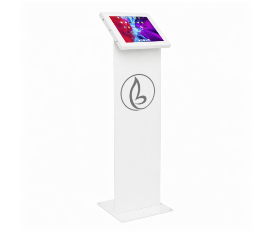 Support de tablette au sol Securo M avec plaque d'affichage pour tablettes de 9-11 pouces - blanc