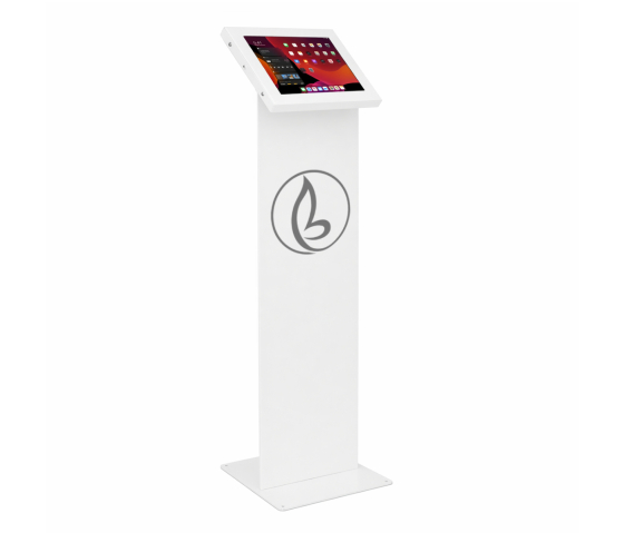 Support de tablette au sol Securo L avec plaque d'affichage pour tablettes de 12-13 pouces - blanc