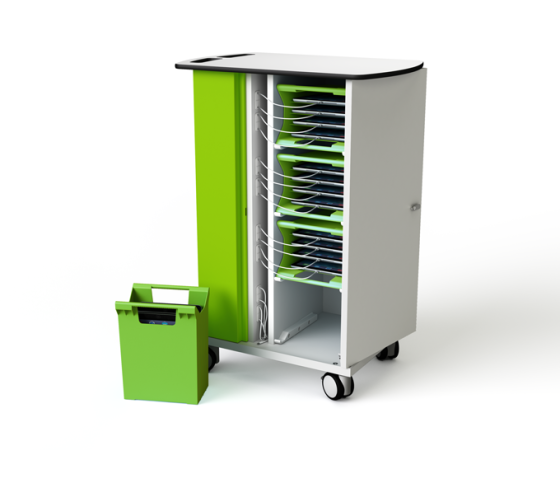 Chariot de recharge avec gestion à distance Zioxi onView & paniers de transport - pour 16 iPads et tablettes - serrure RFID