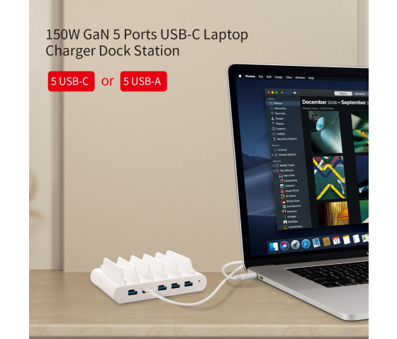 Station de charge 5 ports Dual Charge USB-A/USB-C 150W - blanc