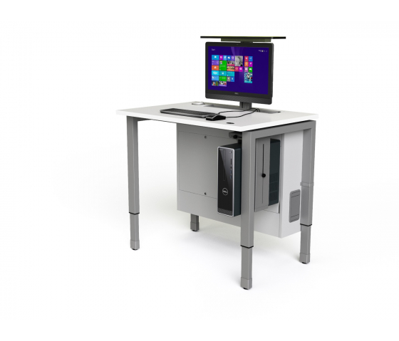 Table informatique M1 réglable en hauteur avec 1 logement pour moniteur mécanique escamotable - 1200 (L) x 75 (P) cm