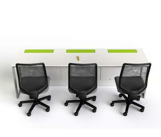 Table d'ordinateur M1 avec 3 boîtiers de moniteurs mécaniques escamotables - 210 (L) x 67 (P) cm