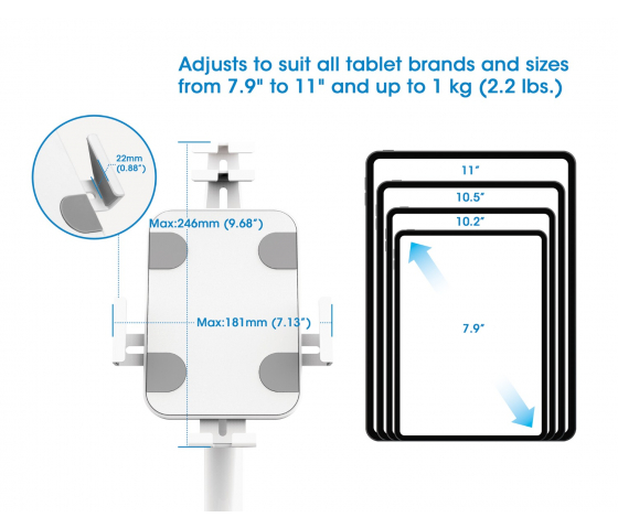 Support de tablette sur bureau MH pour tablettes entre 7,9 et 11 pouces - blanc