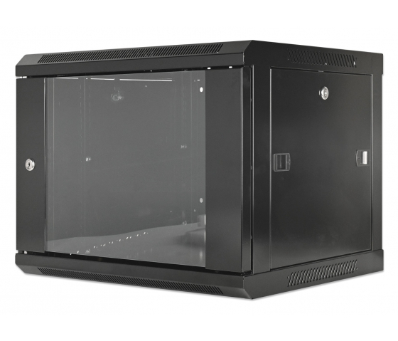 Coffret mural 19 pouces MHT132 avec porte vitrée - hauteur 6U - profondeur 450 mm - noir