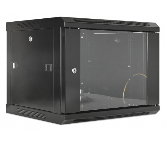 Coffret mural 19 pouces MHT132 avec porte vitrée - hauteur 6U - profondeur 450 mm - noir