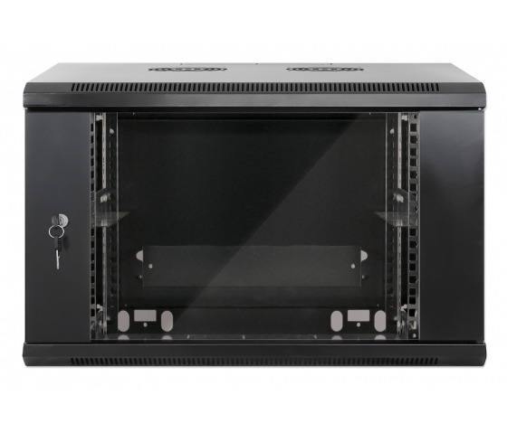 Coffret mural 19 pouces MHT132 avec porte vitrée - hauteur 6U - profondeur 450 mm - noir