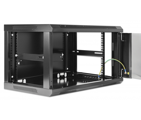 Coffret mural 19 pouces MHT132 avec porte vitrée - hauteur 6U - profondeur 450 mm - noir