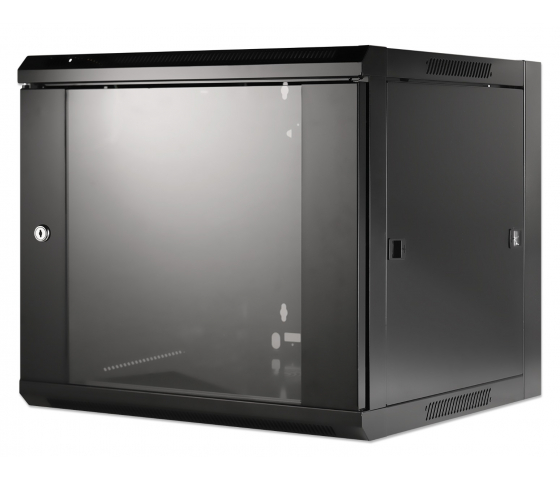 Armoire réseau murale 19 pouces MHT109 avec porte en verre - hauteur 9U - profondeur 600 mm - flatpack - noir
