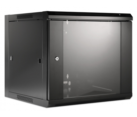 Armoire réseau murale 19 pouces MHT109 avec porte en verre - hauteur 9U - profondeur 600 mm - flatpack - noir