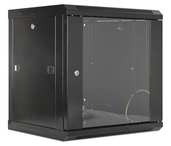 Armoire murale 19 pouces MHT136 avec porte en verre - hauteur 12U - profondeur 450 mm - noir