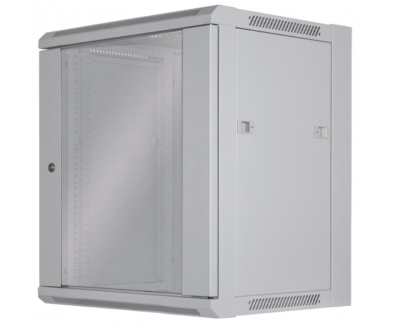 Coffret réseau mural 19 pouces MHT116 avec porte en verre - hauteur 12U - profondeur 450 mm - flatpack - gris