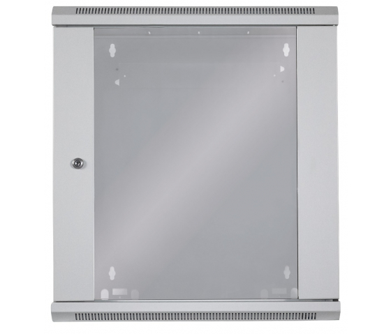Coffret réseau mural 19 pouces MHT116 avec porte en verre - hauteur 12U - profondeur 450 mm - flatpack - gris