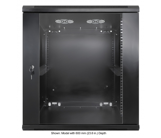 Armoire murale 19 pouces MHT136 avec porte en verre - hauteur 12U - profondeur 450 mm - noir