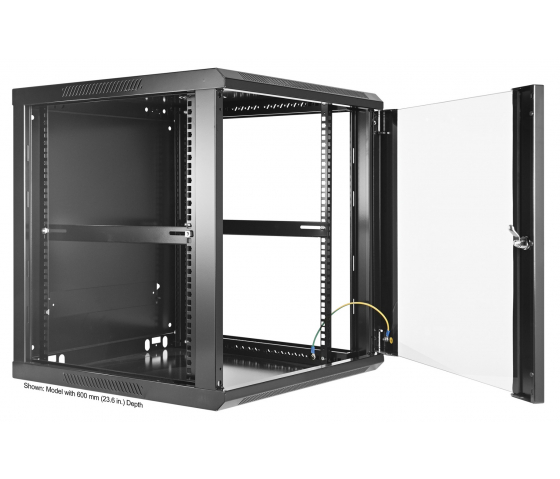 Armoire murale 19 pouces MHT136 avec porte en verre - hauteur 12U - profondeur 450 mm - noir