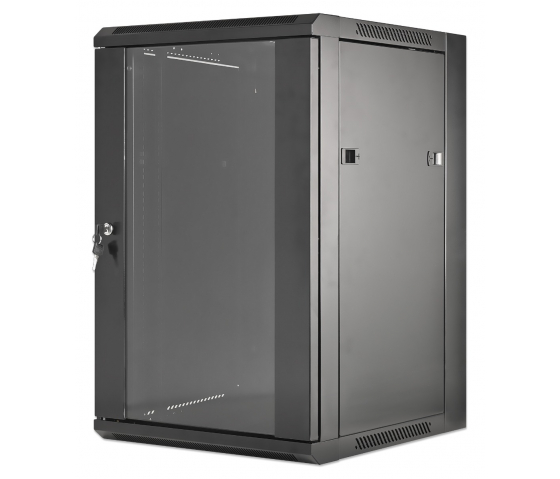 Armoire serveur murale 19 pouces MHT124 avec porte en verre - hauteur 15U - profondeur 450 mm - flatpack - noir